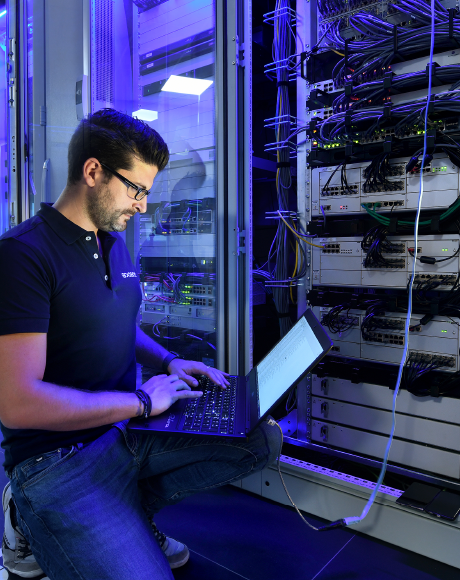 Man working on server