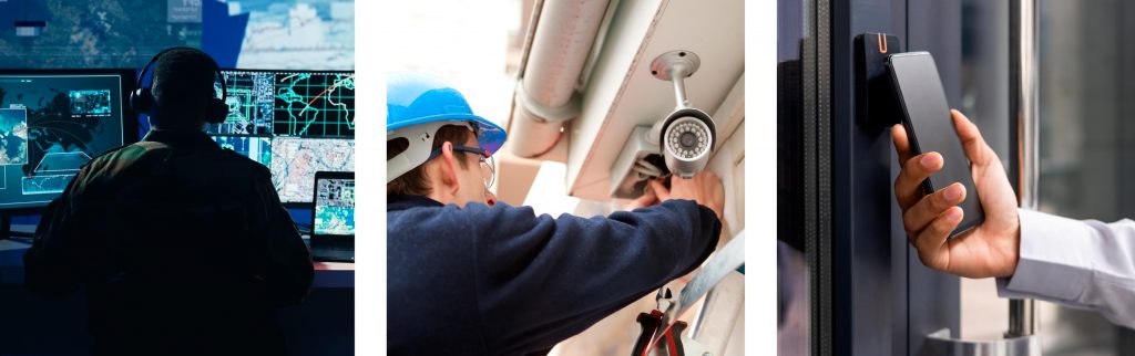 Collage of 3 images displaying physical security measures